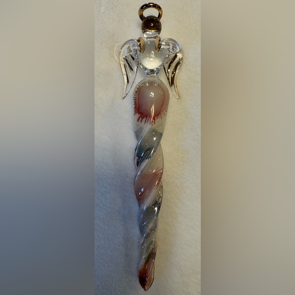 Vintage Rare 8” Glass Icicle Angel Christmas Ornament With Angel Top